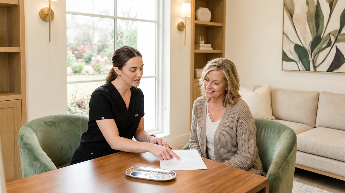 Hormone replacement therapy consultation at Mind and Body Medspa in Versailles, KY
